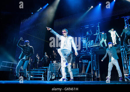 Milan Italy. 09th April 2011. Canadian singer JUSTIN BIEBER performs live on stage at Mediolanum Forum during the 'My World Tour Stock Photo