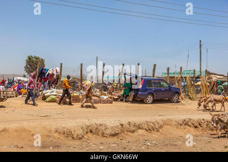 Street market in the Kenyan countryside with people Stock Photo