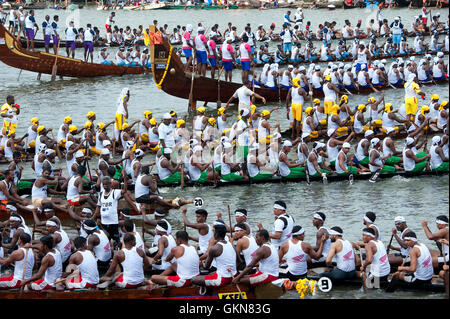 The image of Snake boats in Nehru boat race day, Allaepy, Punnamda Lake, Kerala India Stock Photo