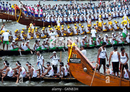 The image of Snake boats in Nehru boat race day, Allaepy, Punnamda Lake, Kerala India Stock Photo