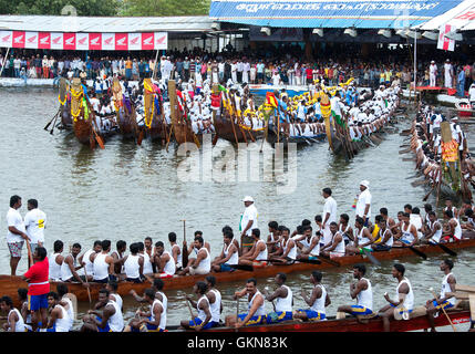 The image of Snake boats in Nehru boat race day, Allaepy, Punnamda Lake, Kerala India Stock Photo