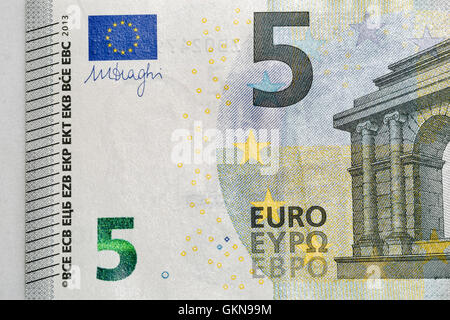 Five Euro banknote fragment closeup, front side Stock Photo