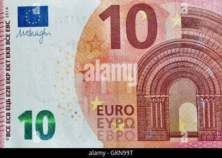 Ten Euro banknote fragment closeup, front side Stock Photo