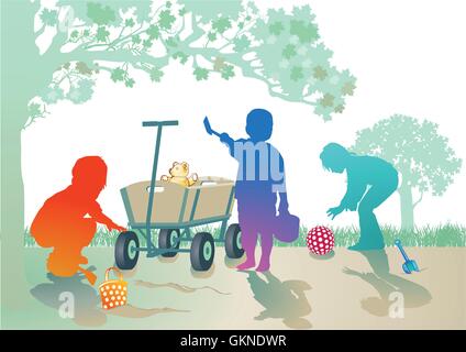 toddler playing in the sandbox Stock Vector