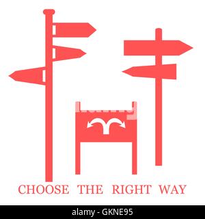 Set of colored stylized icons road signs and an inscription: "Choose the right way" on a white background Stock Vector
