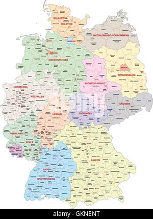 administrative map of germany Stock Vector