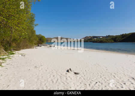 Scottish white sandy beach Silver Sands of Morar Scotland uk coastline from Arisaig to Morar south of Mallaig with clear sea Stock Photo