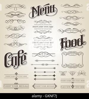 cafe food aliment vintage decoration menu vector calligraphy ornaments cafe type food aliment Stock Vector