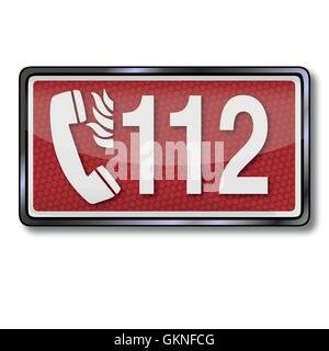 exit sign with emergency number 112 in case of fire Stock Vector