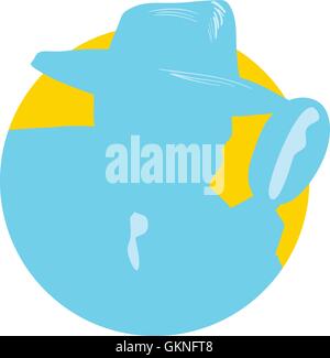 Drawing sketch style illustration of a detective policeman police officer holding magnifying glass set inside circle on isolated background. Stock Vector