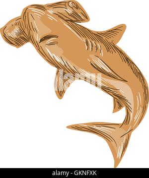 Drawing sketch style illustration of a hammerhead shark set on isolated white background. Stock Vector