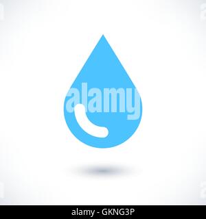 Blue water drop icon with gray shadow on white background. Simple, solid, plain, flat style. Vector illustration graphic Stock Vector