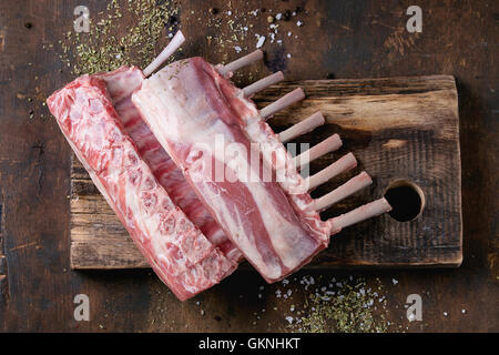 Uncooked rack of lamb Stock Photo