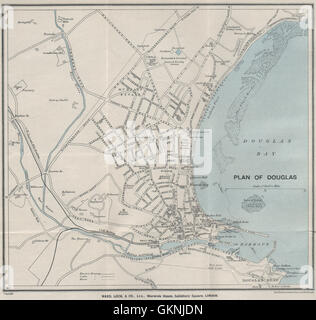 DOUGLAS vintage town/city plan. Isle of Man. WARD LOCK, 1929 vintage map Stock Photo