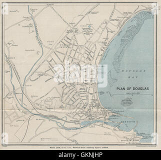 DOUGLAS vintage town/city plan. Isle of Man. WARD LOCK, 1936 vintage map Stock Photo