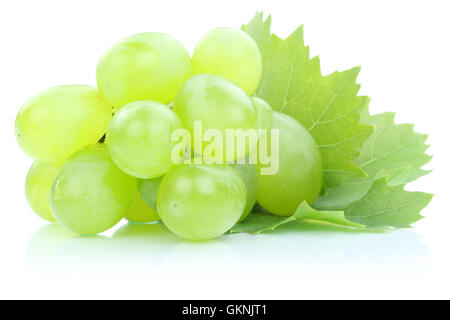 Grapes green fresh fruits fruit leaves isolated on a white background Stock Photo