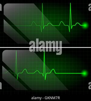 Abstract heart beats cardiogram on green monitor Stock Vector