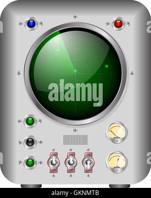 electronic device with a green screen similar to radar or oscilloscope Stock Vector