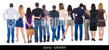 Back view group of people who are looking into the distance. Stock Photo