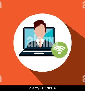 man laptop group web Stock Vector