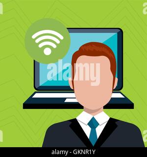 man laptop group web Stock Vector