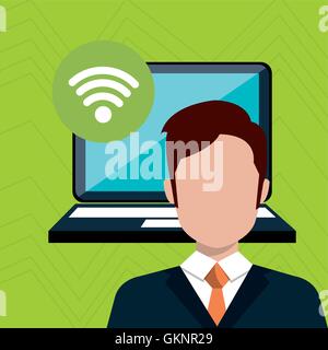 man laptop group web Stock Vector