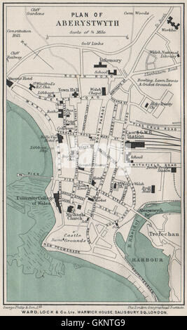 ABERYSTWYTH vintage town/city plan. Wales. WARD LOCK, 1913 antique map Stock Photo