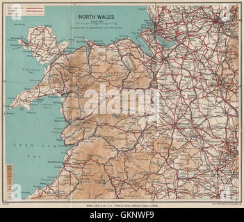 NORTH WALES. Rhyl Flint. WARD LOCK, 1936 vintage map Stock Photo