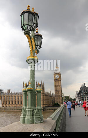 Street lamp on Westminster Bridge outside the Houses of Parliament, London, England, UK. Stock Photo