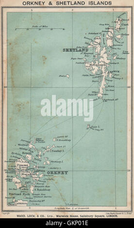 ORKNEY & SHETLAND ISLANDS. Scotland. WARD LOCK, 1919 vintage map Stock Photo