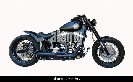 black classical chopper motorcycle isolated over white Stock Photo