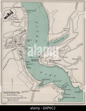 DARTMOUTH vintage city/town plan. Devon. WARD LOCK, 1932 vintage map Stock Photo