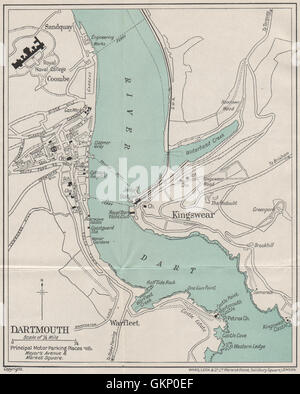 DARTMOUTH vintage town/city plan. Devon. WARD LOCK, 1936 vintage map Stock Photo