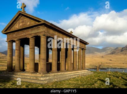 The Bullough Mausoleum with the Rum Cuillin hills behind, Harris Bay, Isle of Rum, Scotland, UK. Stock Photo