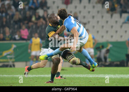 Nelspruit, South Africa. 20 August 2016. The South African National Rugby team in action against the Pumas at Mbombela Stadium. Teboho Mohoje and Manuel Montero clash Stock Photo