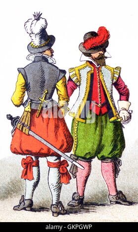 The figures represented here are German men of rank in the 1600s. The illustration dates to 1882. Stock Photo