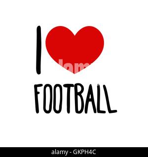 I love football. Sport Red heart simple symbol white background. Calligraphic inscription, lettering, hand drawn, vector Stock Vector