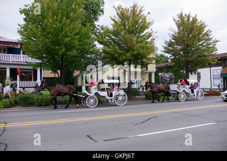 Horse drawn carriages in downtown Frankenmuth, Michigan. Stock Photo