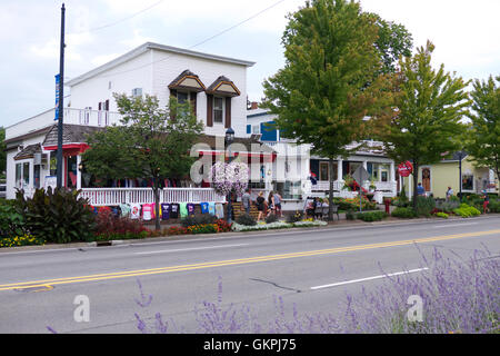 Street and sidewalk in downtown Frankenmuth, Michigan. Stock Photo