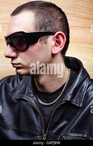 Very aggressive chief mafia gangster thug Stock Photo