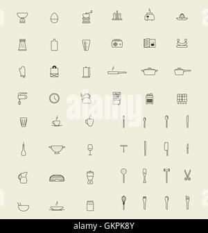 Outline Kitchen Set Stock Vector