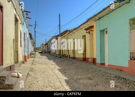 Street scene with traditional painted buildings in Trinidad, Sancti Spiritus province, Cuba Stock Photo