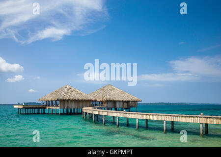 Water Bungalows on the tropical lagoon in Maldives Stock Photo