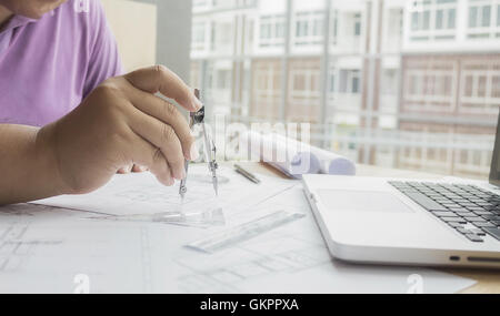 architect, architecture, blueprint, business, businessman, candid, casual, coffee,construction,engineer Stock Photo