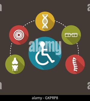 Flat Colorful Icons Disabled with Limited Opportunities and Birth Defects Stock Vector