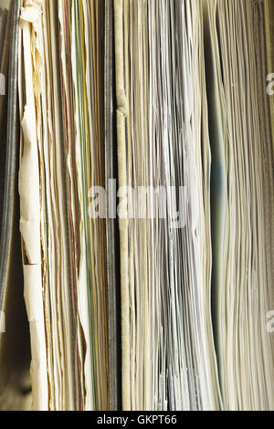 Close-up on stack of old documents in files. Stock Photo