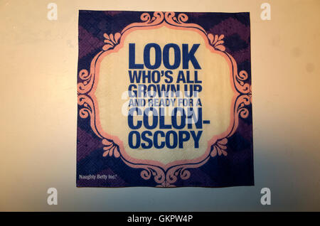 Humorous cocktail napkin for the colonoscopy generation. St Paul Minnesota MN USA Stock Photo