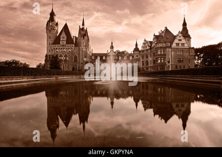 Moszna Palace, built in the XVII century, extended from 1900 to 1914. Stock Photo