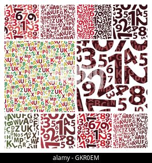 Background Design Elements, Set of Various Colorful Letters and Numbers Pattern Backgrounds Stock Vector