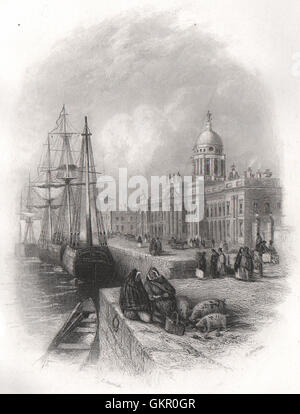 Custom House. Dublin. Ireland, antique print 1835 Stock Photo